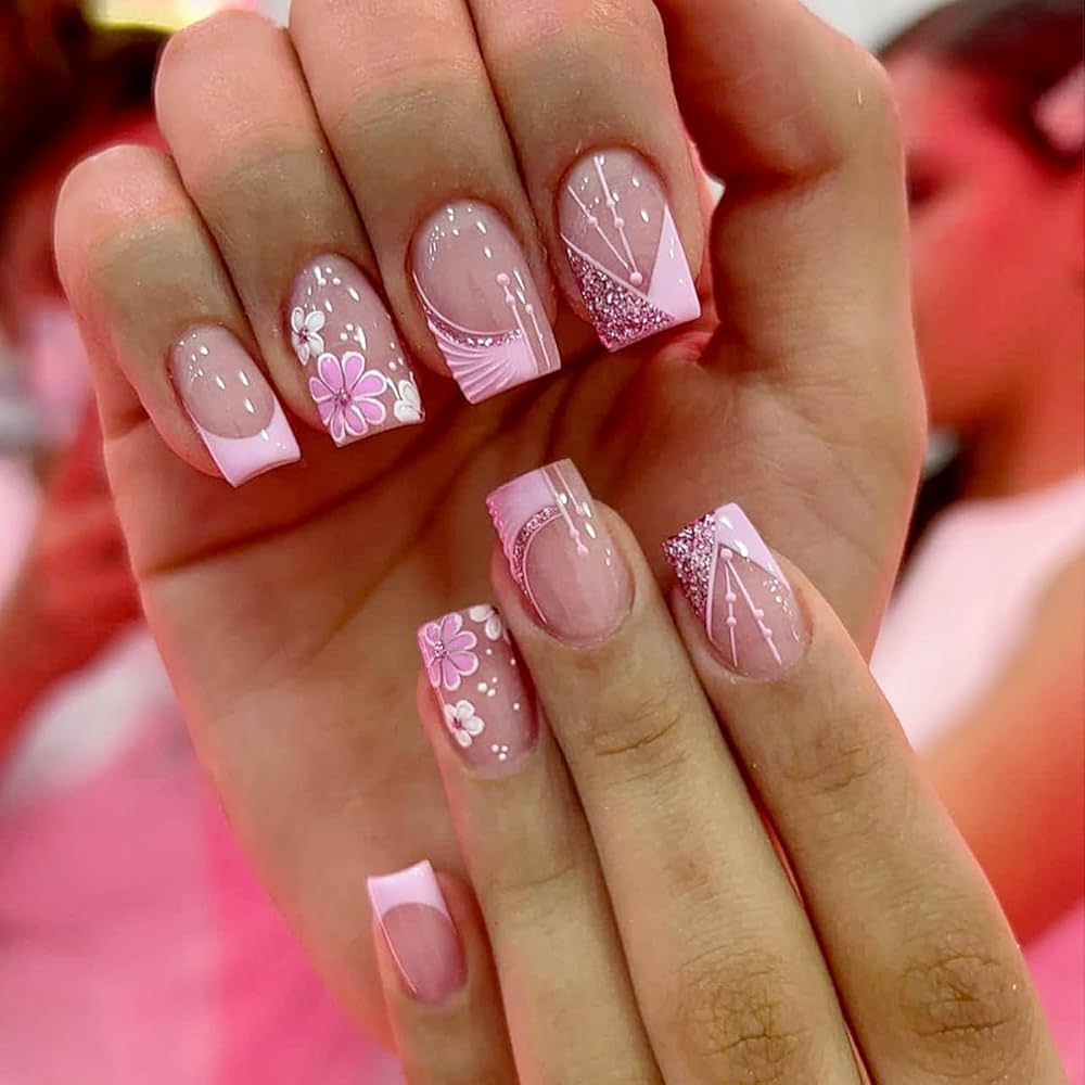 pink and white nails